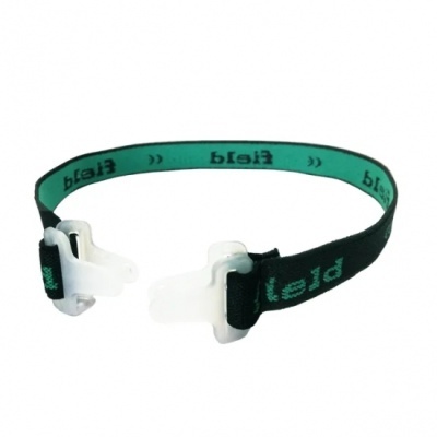 Pulseira elástica preta e verde com fecho plástico branco