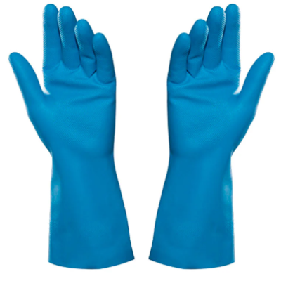 Luvas azuis de borracha com textura granulada