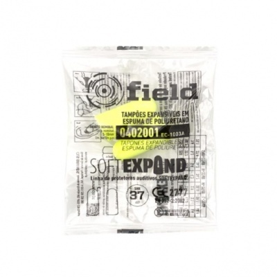 Pacote transparente com tampões auditivos em espuma de poliuretano