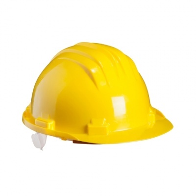Capacete de segurança amarelo em fundo branco