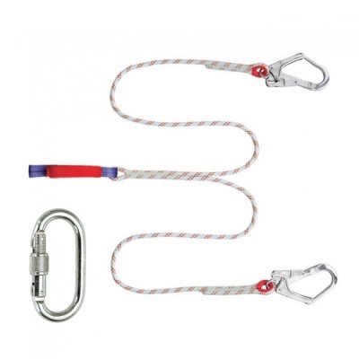 Cordão de segurança com mosquetões e corda branca com detalhes