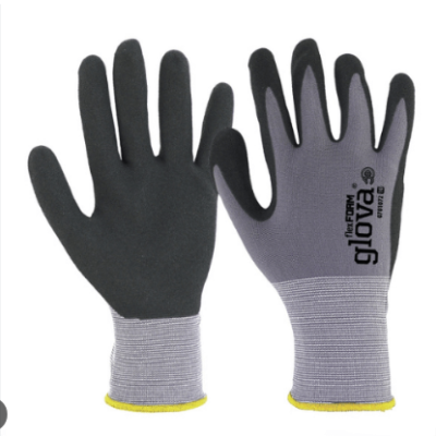 Luva de trabalho glovà cinzenta e preta com punho elástico amarelo