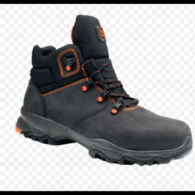 Bota de trabalho preta com detalhes em laranja e sola robusta