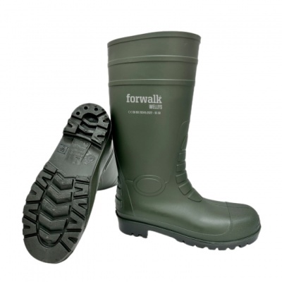 Botas de borracha verdes com sola preta e texto branco forwalk WELLYS.