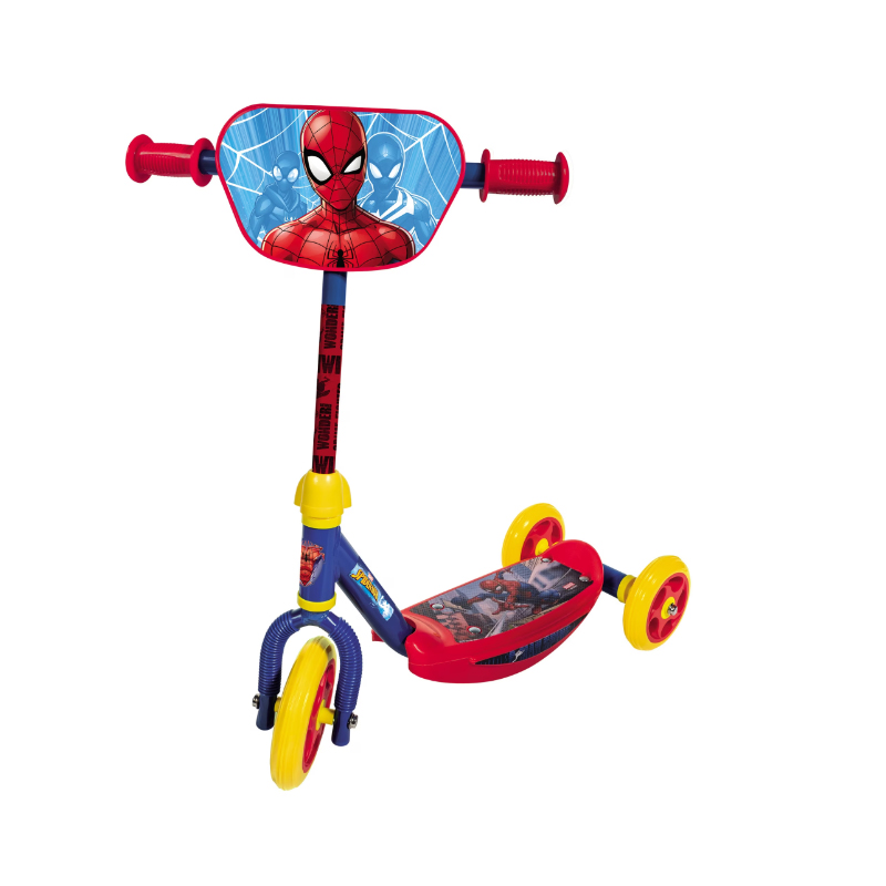 Trotinete Spiderman De 3 rodas Trotinete infantil três rodas azul, vermelho e amarelo com tema Homem-Aranha