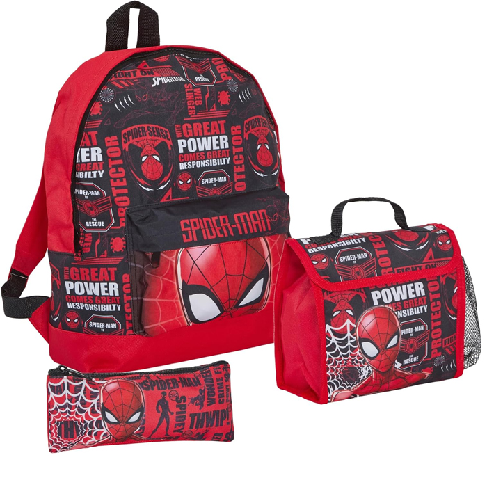 Conjunto Escolar Spiderman - Mochila + lancheira térmica + porta-lápis Conjunto mochila, estojo e lancheira Spider-Man vermelho e preto