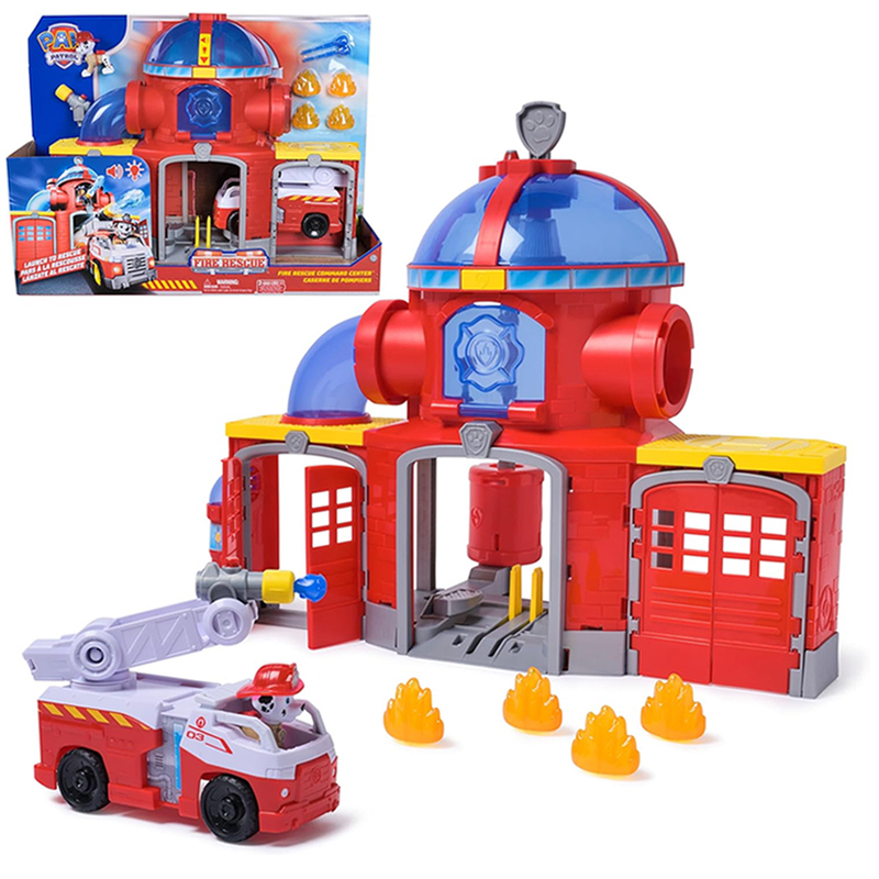 Paw Patrol Fire Rescue - Estação de bombeiros com lançamento de projéteis Brinquedo conjunto Fire Rescue da Patrulha Pata com edifício e camião de bombeiros.