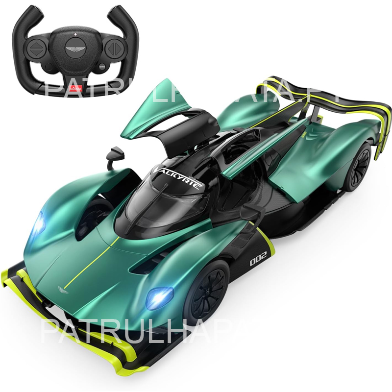 Carro telecomandado RASTAR em escala 1/14 Aston Martin Valkyrie AMR Pro Miniatura de carro de corrida verde com volante preto separado