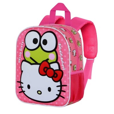 Mochila infantil rosa com personagens Hello Kitty e Keroppi