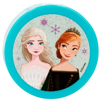 Tampa azul com ilustração das personagens Elsa e Anna da Disney