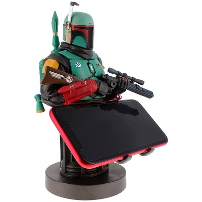 Figura de ação Boba Fett segurando suporte para telemóvel