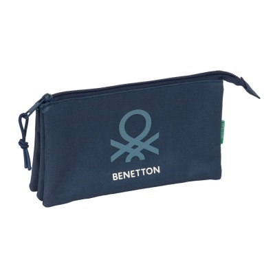 Estojo azul escuro com fecho e logo BENETTON