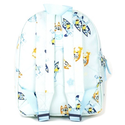 Mochila infantil branca com personagens de desenhos animados coloridos