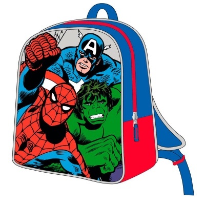 Mochila colorida de super-heróis Homem-Aranha, Capitão América e Hulk