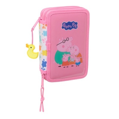 Estojo escolar rosa Peppa Pig com puxador de pato