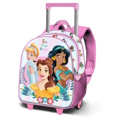 Mala de viagem infantil cor-de-rosa com princesas Disney e texto Be true to you