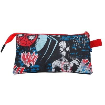 Estojo Escolar Homem-Aranha com fecho vermelho e estampa azul escuro e vermelho