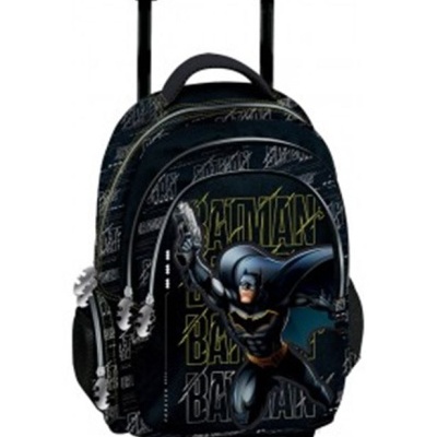 Mochila escolar preta com estampa do Batman e rodinhas