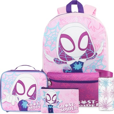 Conjunto de mochila, estojo e garrafa Ghost-Spider cor de rosa e lilás