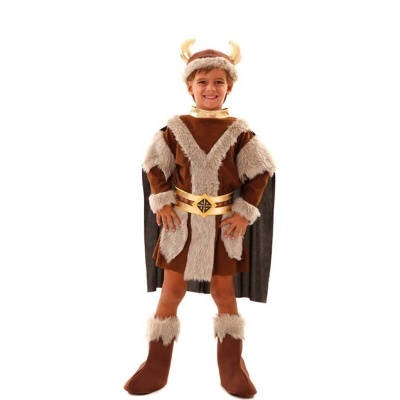 Fato infantil viking castanho com pêlo e capa preta