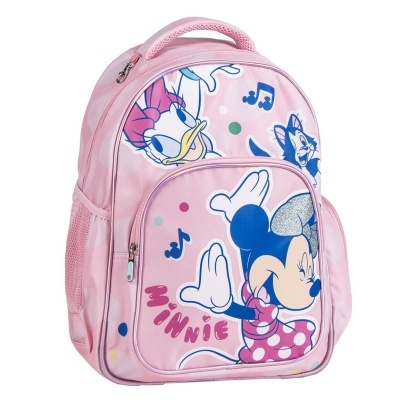 Mochila rosa com estampas da Minnie e Margarida