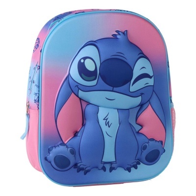 Mochila infantil colorida com personagem Stitch em azul e rosa