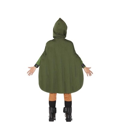 Capa verde escura com capuz vista de costas