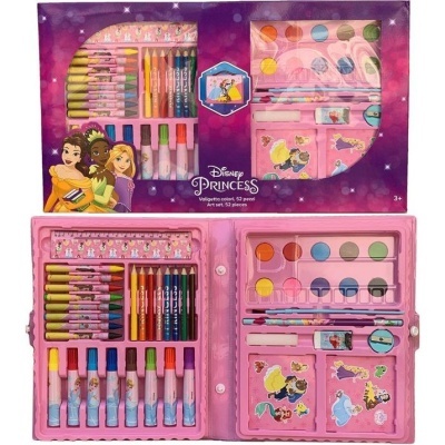 Conjunto de arte Disney Princess com lápis de cor, marcadores e aquarelas em estojo rosa