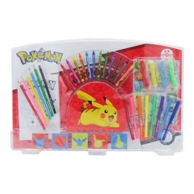 Conjunto de material de desenho Pokémon com lápis de cor, canetas, borrachas e apontadores