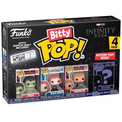 Caixa Funko Pop! Bitty Marvel Infinity Saga com 4 figuras e display de exposição