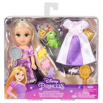 Conjunto de boneca Rapunzel Disney Princess com vestido roxo e rosa e acessórios