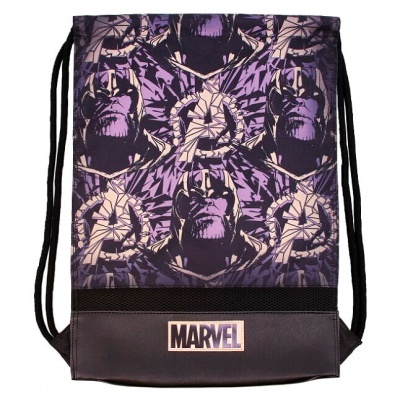 Mochila tipo saco padrão Thanos Marvel roxo e preto