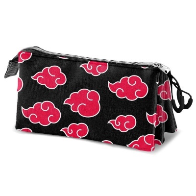 Estojo preto com nuvens vermelhas e fecho prateado