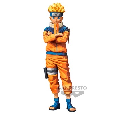 Figura colecionável de personagem anime com roupa laranja e azul