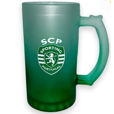 Caneca de vidro fosco verde com logótipo do Sporting Portugal