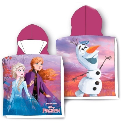 Poncho infantil com personagens da Disney Frozen e capuz cor-de-rosa
