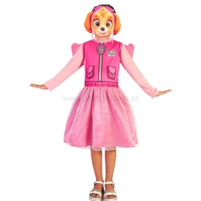 Fato infantil rosa com máscara do personagem Skye da Patrulha Pata