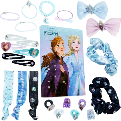 Acessórios para cabelo Disney Frozen com elásticos, molas, ganchos e laços coloridos e caixa ilustrada