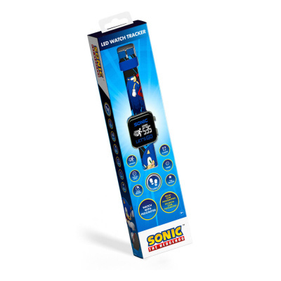 Relógio digital LED Sonic azul com bracelete decorada e embalagem azul