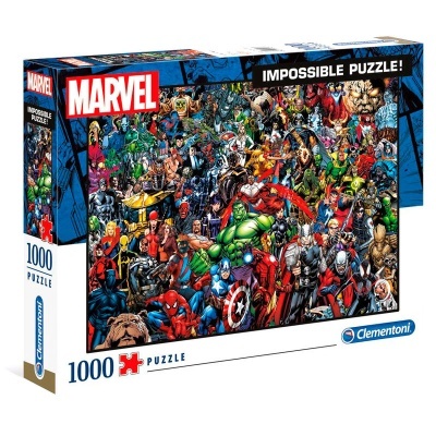 Caixa de puzzle Marvel 1000 peças com várias personagens coloridas