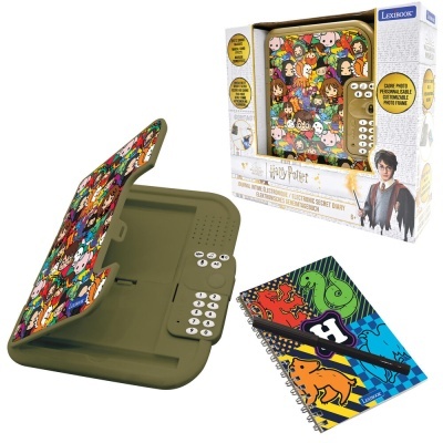 Diário eletrónico Harry Potter com tampa colorida e teclado, caderno e caneta
