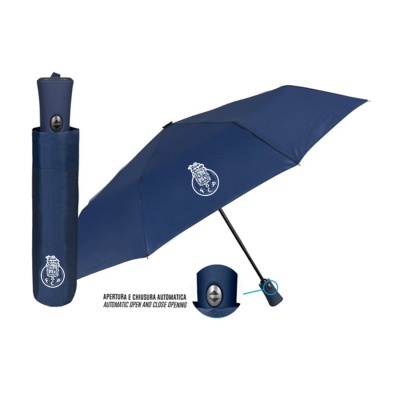 Guarda-chuva dobrável azul com símbolo FCP e estojo