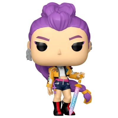 Figura Funko Pop personagem feminina cabelo roxo com espada