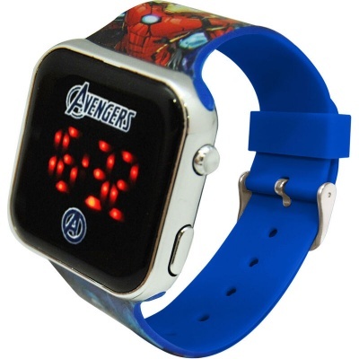 Relógio digital Avengers com bracelete azul e ecrã LED vermelho
