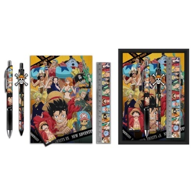 Conjunto de papelaria One Piece com personagens coloridos