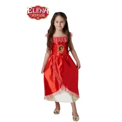 Vestido infantil vermelho e branco com imagem da personagem Elena