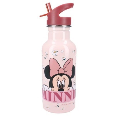 Garrafa de água rosa com Minnie Mouse e tampa rosada