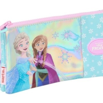 Estojo escolar Frozen com personagens Elsa e Anna e flocos de neve