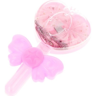 Brinquedo rosa em forma de bastão com coração e laço