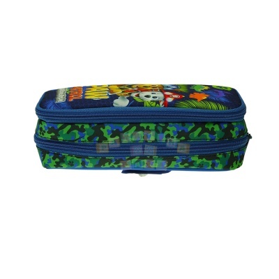 Estojo escolar camuflado verde e azul com fecho de correr